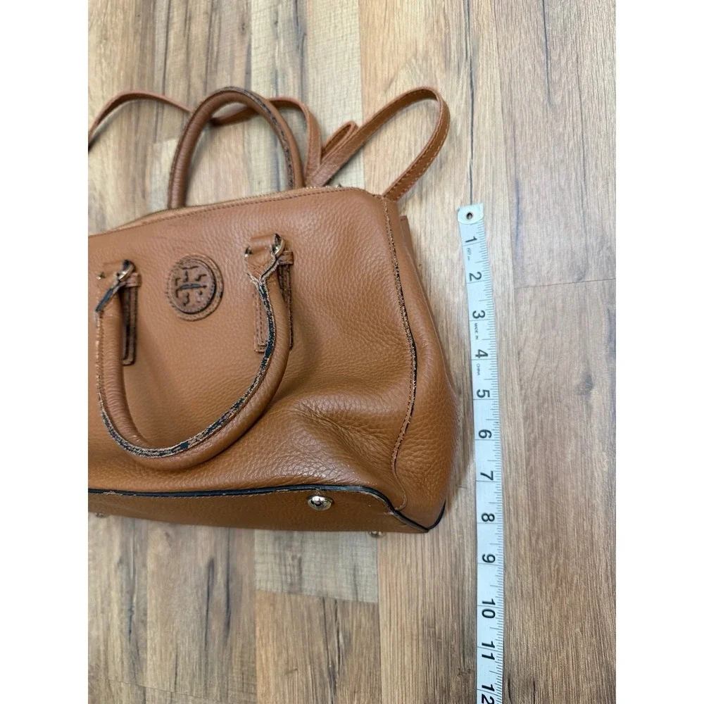 Tory Burch Brown Leather Satchel Crossbody Double Zip Logo Bag